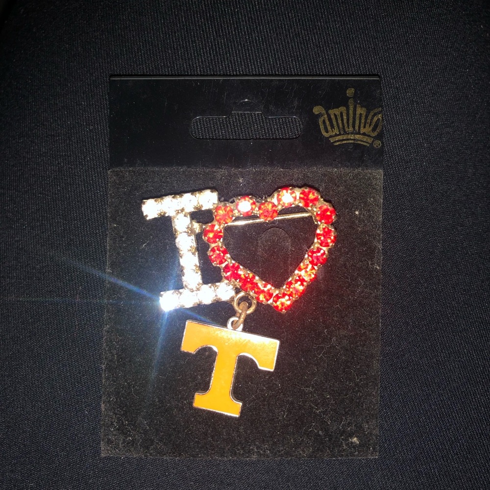 I Heart University of Tennessee Pin with Red Rhinestone Heart